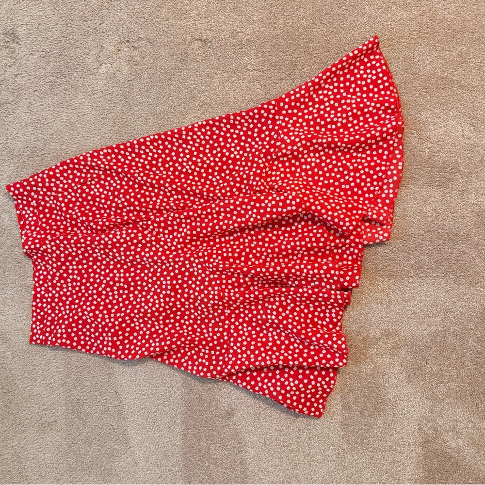 SHEIN Red Asymmetrical Skirt with White Polka Dots